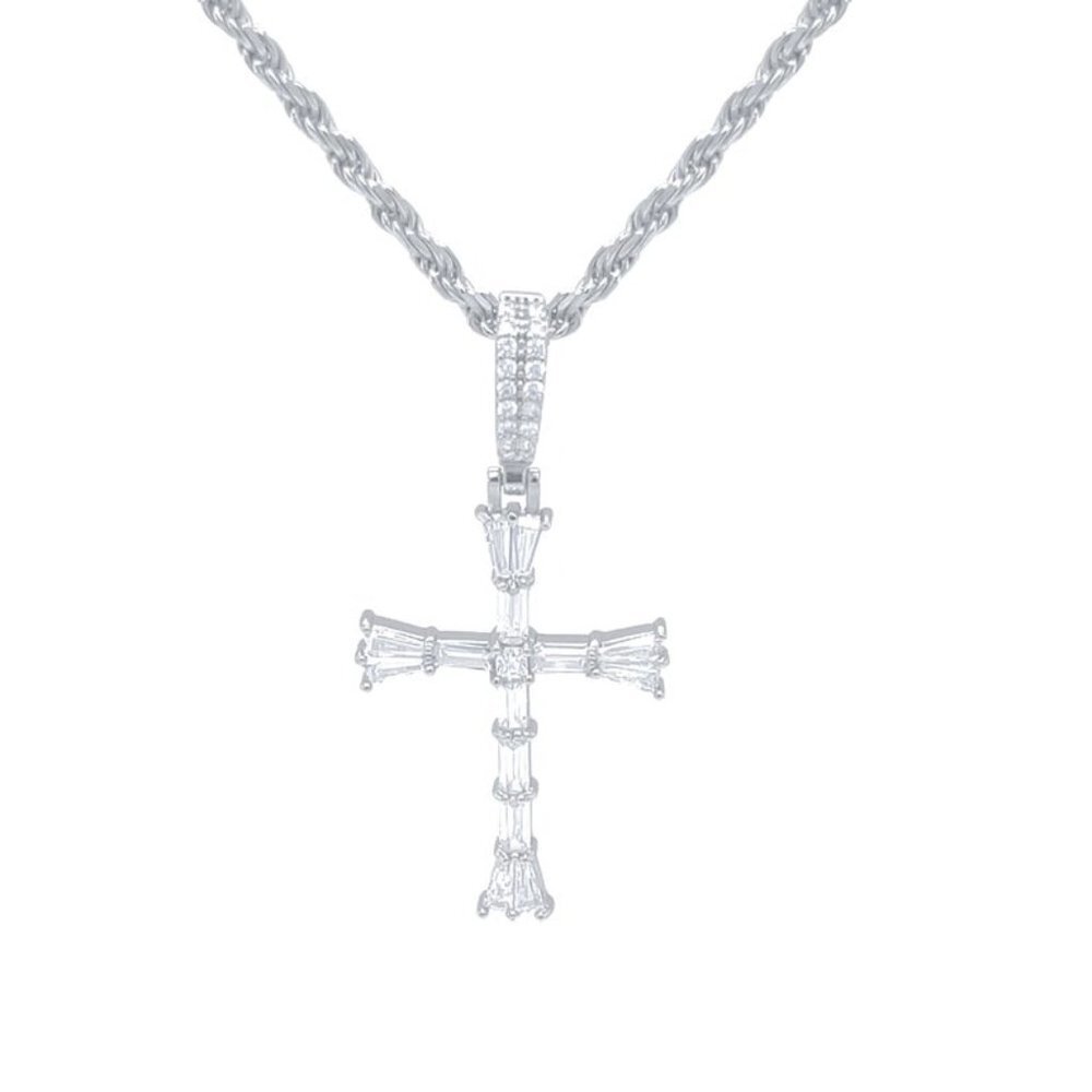 Men's Diamond Gold Baguette Cross Pendant & Chain